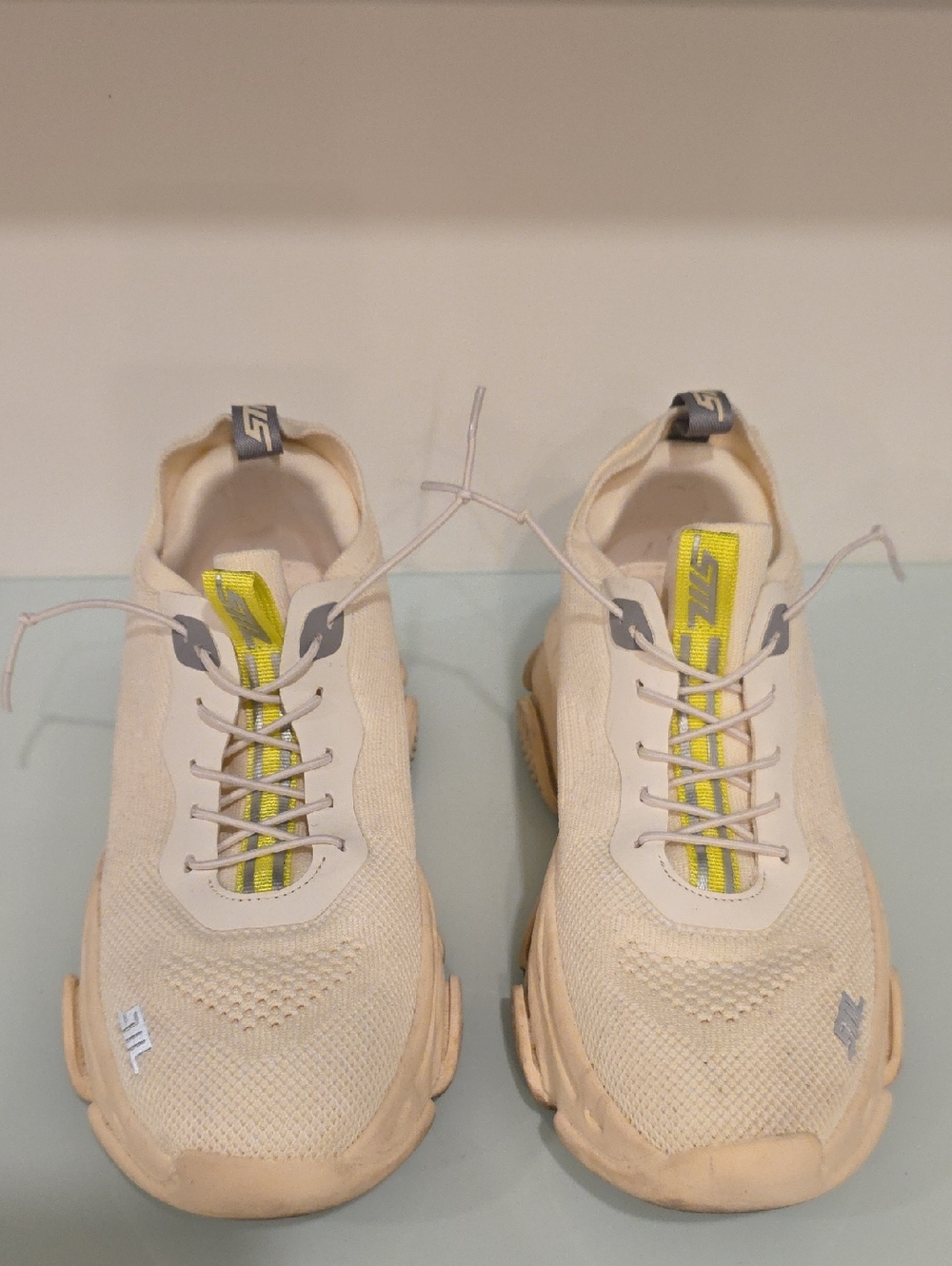 Steve Madden Cream Knit Sneakers with Yellow Accent